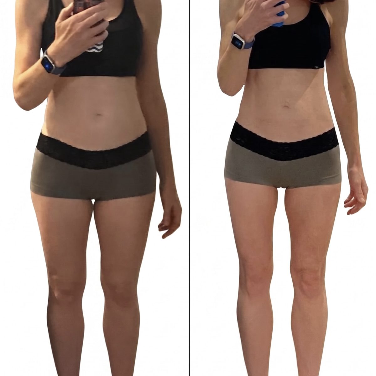 ENVYS client before and after: leaner waist and toned legs from 1-on-1 personal training in Santa Monica